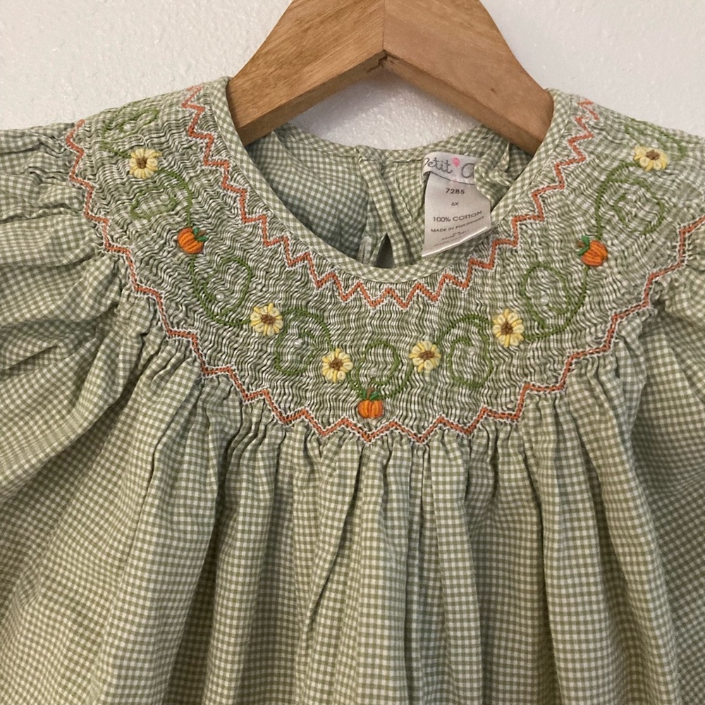 Petit Ami Fall Autumn Green Gingham Cotton Dress
